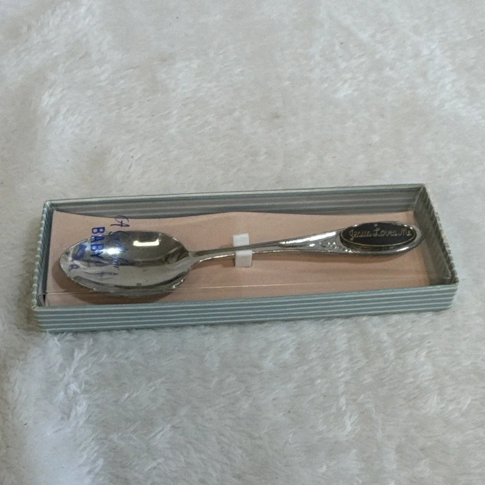 Vintage Silver Tone Jesus Loves Me Baby Spoon Keepsake with Box